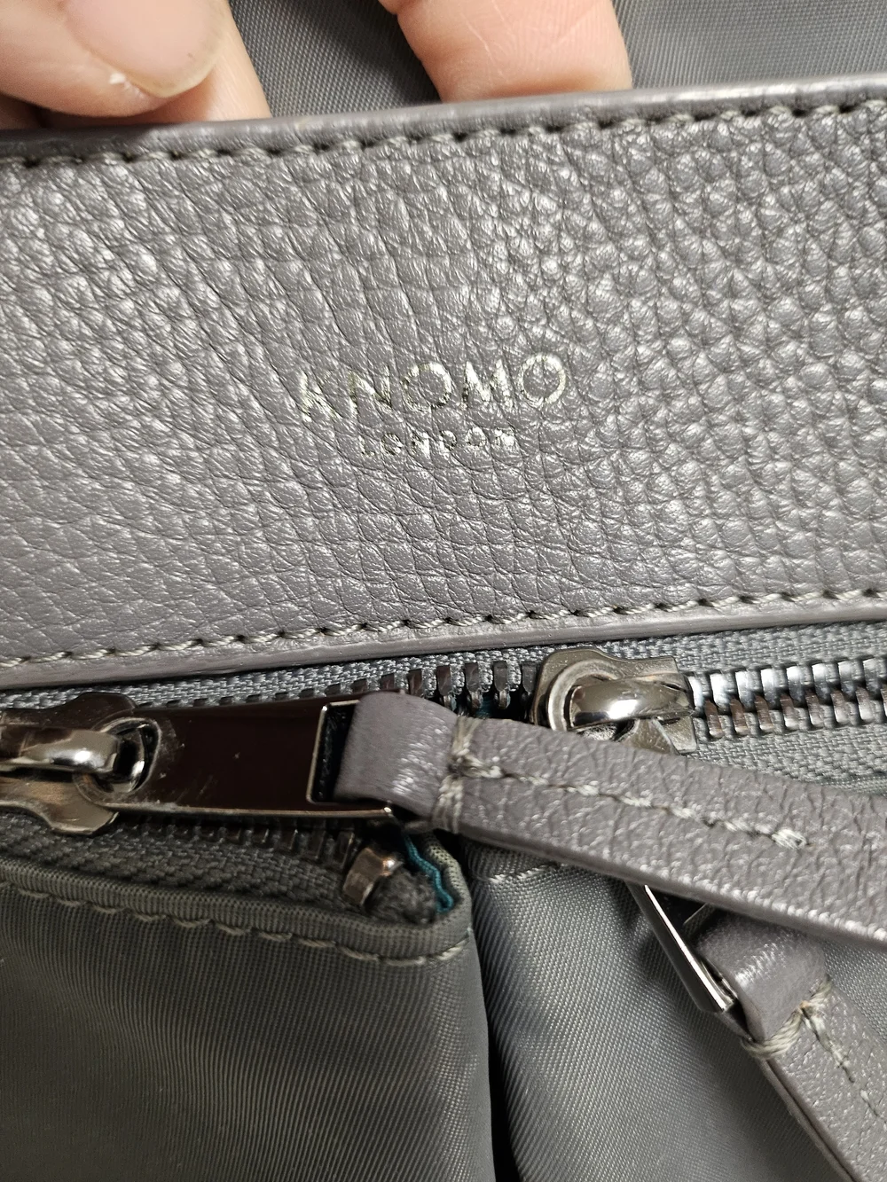 Knomo London Hanover Gray Nylon Leather Laptop Briefcase Bag Work Travel